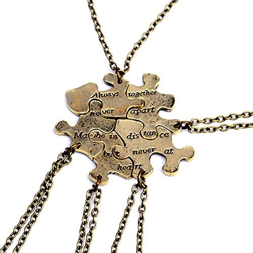 5 Pcs Vintage Best Friends Necklace Antique Brass Puzzle Pendant Set for Friends BFF Friendship Necklace