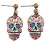Colorful Skull Dangle Earrings: Halloween Day of the Dead (Dia De Los Meurtos) Drop Studs