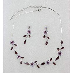 Faship Gorgeous Rhinestone Crystal Floral Necklace Earrings Set