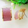 Navachi 18k Gold Plated Square Rainbow Multicolor Glitter Omega Back Earrings
