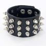 2Pcs Punk Leather Spike Studded Bracelet Set Rivet Biker Strap Leather Cuff Wrap Bangle Bracelet Wide Snap Button Bracelets for Unisex