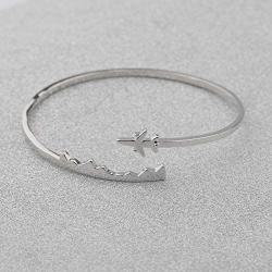 BAUNA World Travel Airplane Bracelet Pilot Gift Open Cuff Bangle Bracelet Aviation Jewelry Flight Attendant Gift