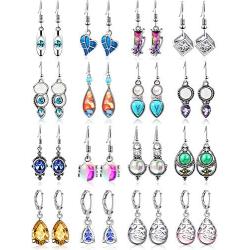 16 Pairs Crystal Drop Dangle Earrings Multicolor Crystal Dangle Hook Earrings Teardrop Pendant Hoop Earrings for Women Jewelry Set