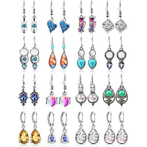 16 Pairs Crystal Drop Dangle Earrings Multicolor Crystal Dangle Hook Earrings Teardrop Pendant Hoop Earrings for Women Jewelry Set