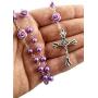 Nazareth Store Catholic Purple Pearl Beads Rosary Necklace 6mm Holy Soil Medal & Cross