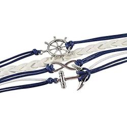 Nautical Anchor Charm Earrings & Bracelet for Women, Navy Rudder Anchor Braided Weave Leather Rope Infinity Love Bracelet