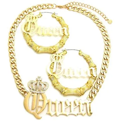 GWOOD Queen Necklace and Earrings Set Large Crown with Crystal Rhinestones GWOOD Queen Necklace and Earrings Set Large Crown with Crystal Rhinestones