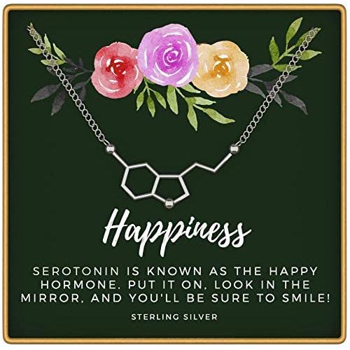 KEDRIAN Serotonin Necklace, 925 Sterling Silver, Happiness Necklace, Molecule Necklace for Women, Ideal Necklaces for Science Lovers, Science Gifts for Women