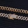 TOPGRILLZ 10mm 6 Times 14K Gold Plated Iced Out Lab Diamond Prong Setting Long Buckle Miami Cuban Link Choker Chain Necklace for Men