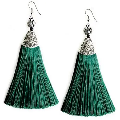 Me&Hz Women Girls Tassel Dangle Earrings Long Fringe Drop Silver Boho Ethnic Earring with Tassels Me&Hz Women Girls Tassel Dangle Earrings Long Fringe Drop Silver Boho Ethnic Earring with Tassels