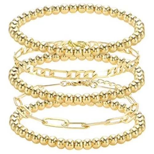 Beaded Bracelets for Women Stack Stretch Gold Silver Small Ball Beads Bracelets Dainty Paperclip Figaro Link Chain Bracelet Ankle for His and Her Beaded Bracelets for Women Stack Stretch Gold Silver Small Ball Beads Bracelets Dainty Paperclip Figaro Link Chain Bracelet Ankle for His and Her