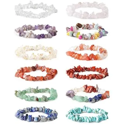 LOYALLOOK 8-12Pcs Natural Gemstone Chakra Crystal Healing Chip Gemstone Stretch Bracelets Tumble Polished Align Chakras/Conquer Fear/Increase Communication Reiki LOYALLOOK 8-12Pcs Natural Gemstone Chakra Crystal Healing Chip Gemstone Stretch Bracelets Tumble Polished Align Chakras/Conquer Fear/Increase Communication Reiki
