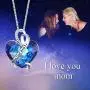 AOBOCO I Love You Mom Necklace Sterling Silver Heart Pendant Embellished with Crystals from Austria, Fine Birthday Jewelry Gifts for Mom Grandma Mother-to-be Mother-in-law Stepmom