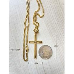 18K Gold Chain Style Cross Pendant Necklace Solid Clasp for Men,Women,Teens Thin for Charms Miami Cuban Link Diamond Cut Religious Beveled Edge