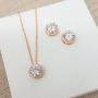 BRIDE DAZZLE Bridesmaid Gifts - Pretty Halo Cubic-Zirconia Necklace & Earrings Set (18'', Rose Gold)