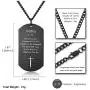 REVEMCN Black Silver Stainless Steel Bible Verse Cross Dog Tag Pendant Necklace for Men, 24-28 Inches Chain