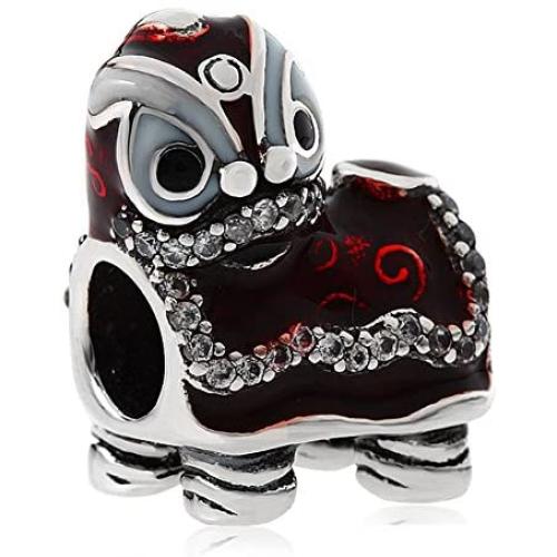 Animal Charms Chinese Lion Dance Charm 925 Sterling Silver Bead for European 3mm Bracelet Jewelry