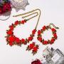 EVER FAITH Costume Jewelry Set Crystal Simulated Pearl Rose Flower Necklace Earrings Bracelet Set Red Gold-Tone