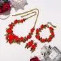 EVER FAITH Costume Jewelry Set Crystal Simulated Pearl Rose Flower Necklace Earrings Bracelet Set Red Gold-Tone EVER FAITH Costume Jewelry Set Crystal Simulated Pearl Rose Flower Necklace Earrings Bracelet Set Red Gold-Tone