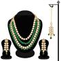 Aheli Multi Layered Faux Kundan Beaded Necklace Earrings Maang Tikka Indian Ethnic Bollywood Jewellery Set for Women
