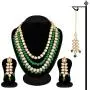 Aheli Multi Layered Faux Kundan Beaded Necklace Earrings Maang Tikka Indian Ethnic Bollywood Jewellery Set for Women Aheli Multi Layered Faux Kundan Beaded Necklace Earrings Maang Tikka Indian Ethnic Bollywood Jewellery Set for Women