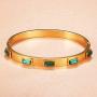 JINHUI Love Gift Jewelry 18K Rose Gold/Gold Stainless Steel Bangle Bracelet Red and Green CZ Stone for Women Size 6.8
