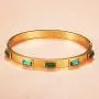 JINHUI Love Gift Jewelry 18K Rose Gold/Gold Stainless Steel Bangle Bracelet Red and Green CZ Stone for Women Size 6.8
