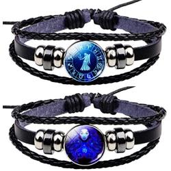 Newless 2 Pcs Constellation Leather Bracelet Retro Zodiac Astrology Braided Bracelet