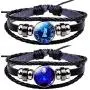 Newless 2 Pcs Constellation Leather Bracelet Retro Zodiac Astrology Braided Bracelet