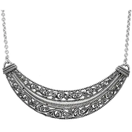 PZ Paz Creations 925 Sterling Silver Floral Lace Design Statement Necklace PZ Paz Creations 925 Sterling Silver Floral Lace Design Statement Necklace