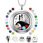 AZNECK 30mm Jack and Sally Nightmare Before Christmas Necklaces Halloween Locket Kids Floating Charms Pendant Gifts for Women Girls Men Boys Birthstone Jewelry