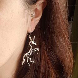 Silver Unicorn Skull Pendant Earrings Necklace Set Long Gothic Silver Snake God Unicorn Mens Halloween Accessories
