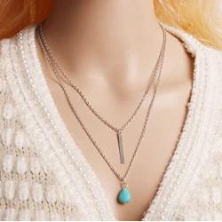CanB Boho Turquoise Layered Necklaces Chain Pendant Jewelry for Women Girls (Silver)