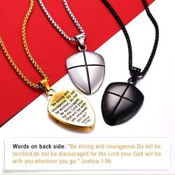 FaithHeart Shield of Faith Ephesians 6:16-17/Ephesians 6:10 Pendant Necklace Stainless Steel Joshua 1:9 Cross Amulet Necklace, Customize Available (Send Brand Box)