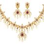 Aheli Faux Kundan and Simulated Red and Green Stone Ethnic Indian Wedding Necklace Earring Jewelry Set for Women