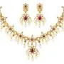 Aheli Faux Kundan and Simulated Red and Green Stone Ethnic Indian Wedding Necklace Earring Jewelry Set for Women