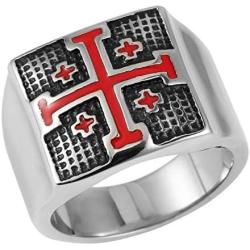AsAlways Mens Religious Jewelry Templar Jerusalem Red Crusader Jerusalem Cross Ring