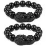 Goldenlight 2 Pcs Pi Xiu Bracelet Feng Shui Black Obsidian Wealth Bracelet for Women Men Adjustable Elastic Goldenlight 2 Pcs Pi Xiu Bracelet Feng Shui Black Obsidian Wealth Bracelet for Women Men Adjustable Elastic