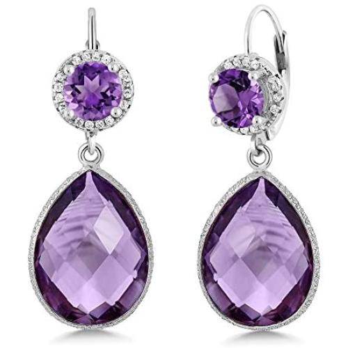 Gem Stone King Purple Amethyst 925 Sterling Silver Earrings For Women (1.40 Ct Round Gemstone Birthstone)