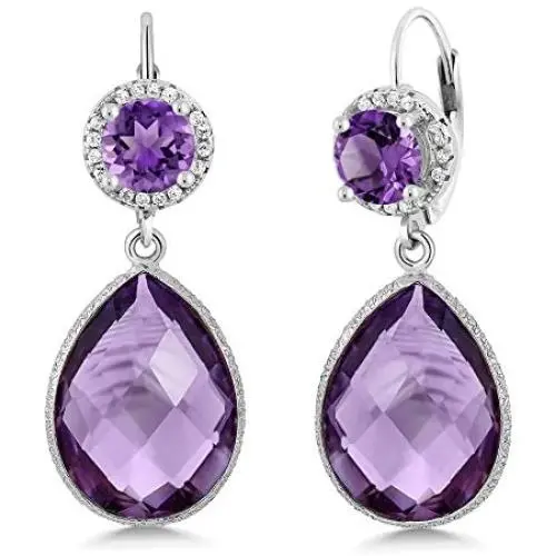 Gem Stone King Purple Amethyst 925 Sterling Silver Earrings For Women (1.40 Ct Round Gemstone Birthstone)