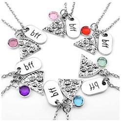 Top Plaza Womens Silver Tone Rhinestone Best Friends Forever BFF Necklace Engraved Pizza Pendant Necklaces 21 Inches - Set of 6