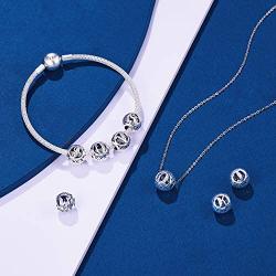 NINGAN Letter Alphabet Charm 925 Sterling Silver A-Z Initial Beads Fits Womens Europeans Bracelet and Necklace