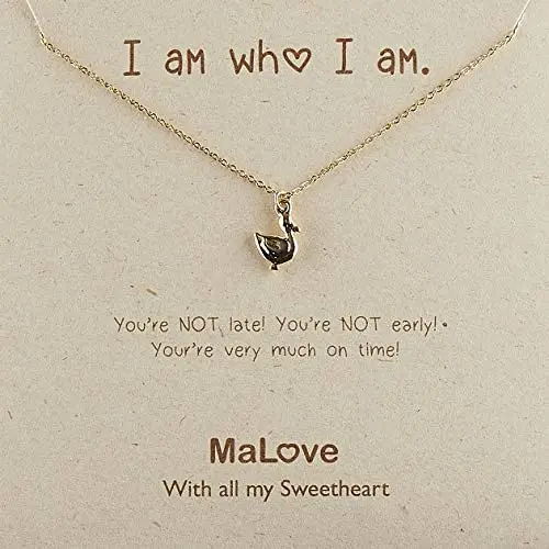 MaLove Cute Duck Inspirational Pendant Necklace, Handmade Gold-Tone Plated Pendant Necklace Jewelry Gift for Women