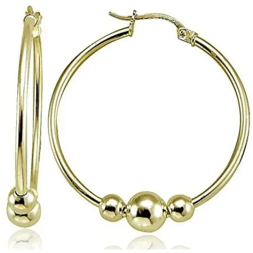 Hoops & Loops - Sterling Silver Beaded Ball Click Top Hoop Earrings | Sterling Silver, Yellow & Rose Gold Flash Plated Hoops & Loops - Sterling Silver Beaded Ball Click Top Hoop Earrings | Sterling Silver, Yellow & Rose Gold Flash Plated