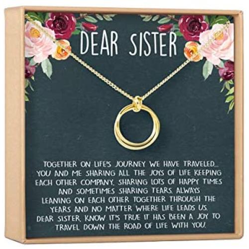Dear Ava Sisters Gift Necklace: Sister Birthday Gift, Big Sister Gift, 2 Linked Circles (Gold-Plated-Brass, NA)