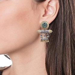 Aheli Traditional Dual Tone Fancy Designer Faux Stone Oxidized Jhumki Jhumka Earrings Indian Ethnic Boho Jewelry for Women