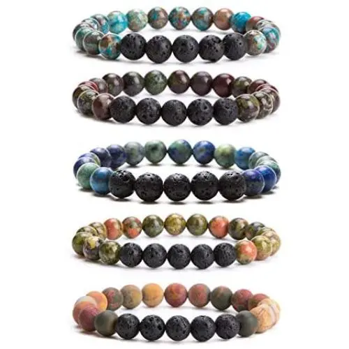 Bivei Lava Rock Stone Essential Oil Diffuser Bracelet - Natural Semi Precious Gemstone Beads Healing Crystal Bracelet Bivei Lava Rock Stone Essential Oil Diffuser Bracelet - Natural Semi Precious Gemstone Beads Healing Crystal Bracelet
