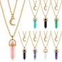 Yaomiao 8 Pieces Layered Crystal Moon Necklace Crescent Moon Choker with Healing Stone Pendant Pointed Hexagonal Healing Crystal Gemstone Necklaces for Women Girls