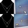 Gbell Simple Womens Doublelayer Necklace Star and Moon Pendant Necklace - Fashion Gold Silver Neck Chains Choker for Teen Girls Ladies Women Party Ball Date Jewelry