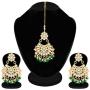 Aheli Faux Kundan Beaded Earrings Maang Tikka Set Indian Bollywood Ethnic Fashion Jewelry for Women